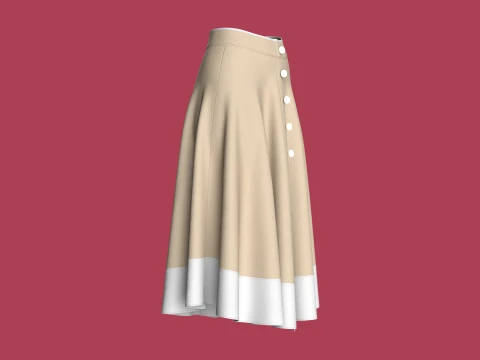 Girls Button Up A-Line Midi Skirt 3D Model