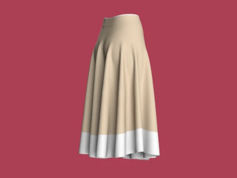 Girls Button Up A-Line Midi Skirt 3D Model
