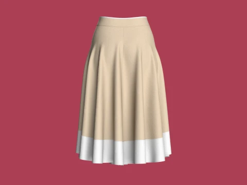 Girls Button Up A-Line Midi Skirt 3D Model