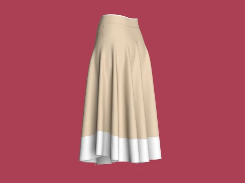 Girls Button Up A-Line Midi Skirt 3D Model