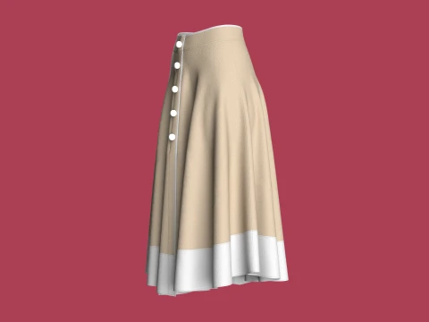 Girls Button Up A-Line Midi Skirt 3D Model
