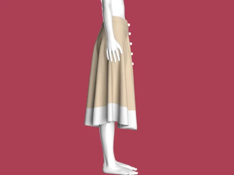 Girls Button Up A-Line Midi Skirt 3D Model