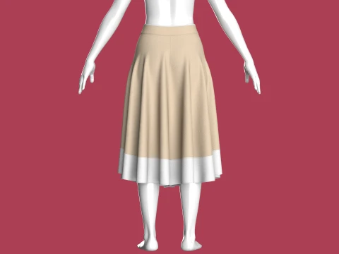 Girls Button Up A-Line Midi Skirt 3D Model