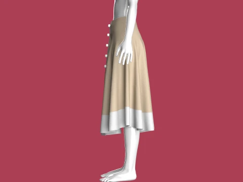Girls Button Up A-Line Midi Skirt 3D Model