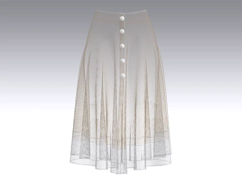 Girls Button Up A-Line Midi Skirt 3D Model