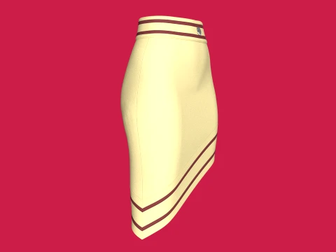 Girls Side Zipped Skirt With Striped 3D Model