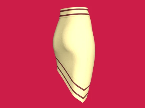 Girls Side Zipped Skirt With Striped 3D Model