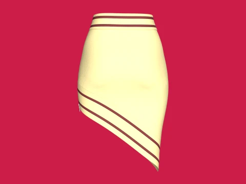 Girls Side Zipped Skirt With Striped 3D Model