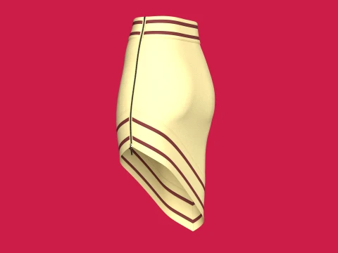 Girls Side Zipped Skirt With Striped 3D Model