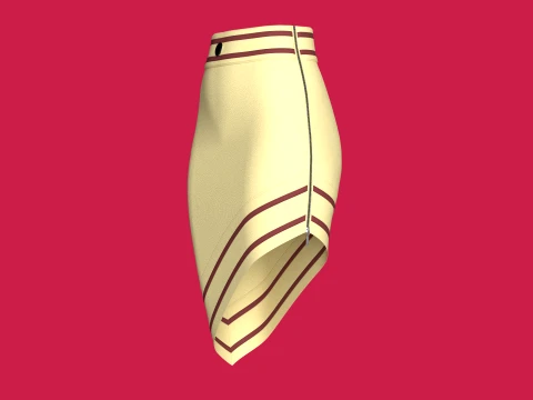 Girls Side Zipped Skirt With Striped 3D Model