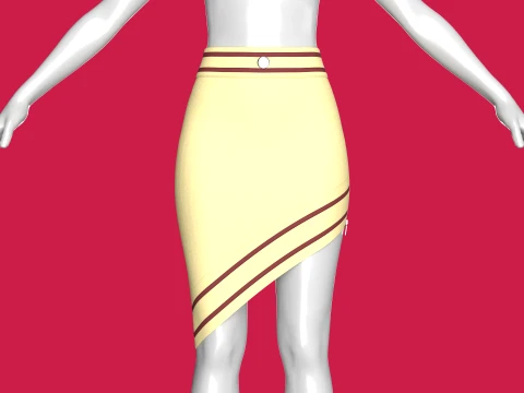 Girls Side Zipped Skirt With Striped 3D Model