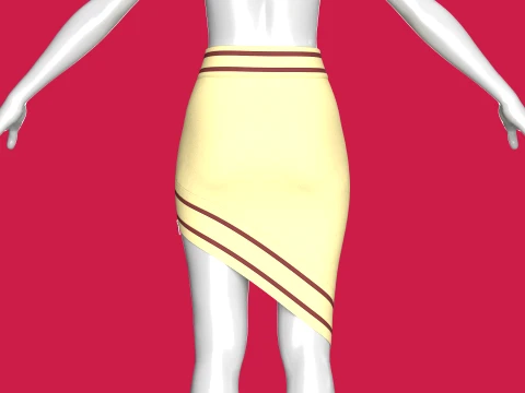 Girls Side Zipped Skirt With Striped 3D Model