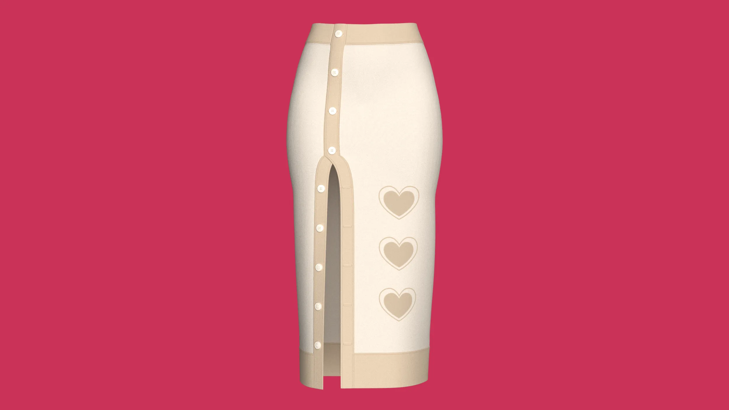 Girls Heart Printed Button-Up Pencil Midi Skirt 3D Model .c4d .max .obj .3ds .fbx .stl .blend