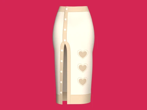 Saia midi lápis com estampa de coração para meninas Modelo 3D