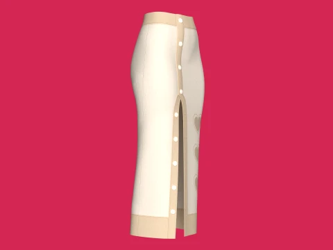 Girls Heart Printed Button-Up Pencil Midi Skirt 3D Model