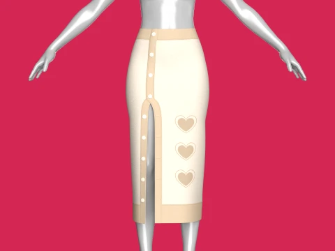Girls Heart Printed Button-Up Pencil Midi Skirt 3D Model