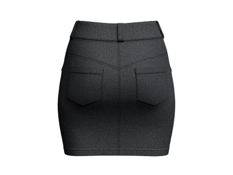 Girls High-Waisted Denim Pencil Mini Skirt 3D Model