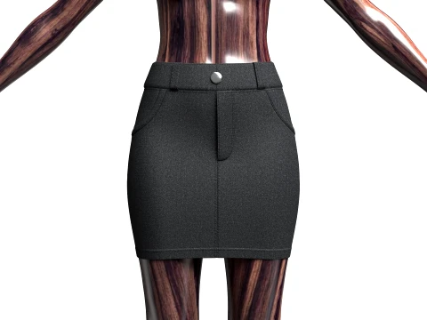 Girls High-Waisted Denim Pencil Mini Skirt 3D Model