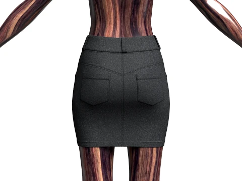 Girls High-Waisted Denim Pencil Mini Skirt 3D Model