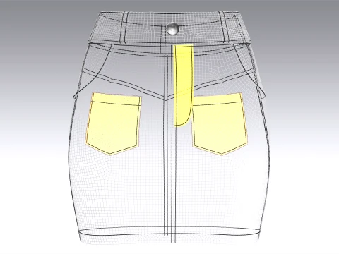 Girls High-Waisted Denim Pencil Mini Skirt 3D Model