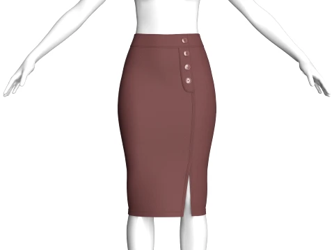 Girls High-Waisted Side Button Pencil Skirt 3D Model