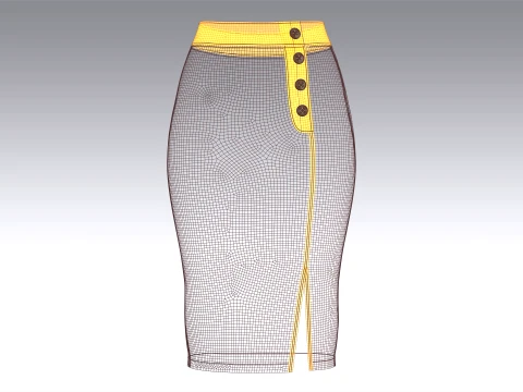 Girls High-Waisted Side Button Pencil Skirt 3D Model