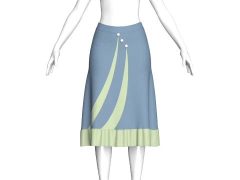 Girls Midi Skirt With Contrast Hem 3D Model