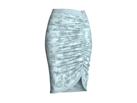 Saia midi com fenda lateral estampada para meninas Modelo 3D
