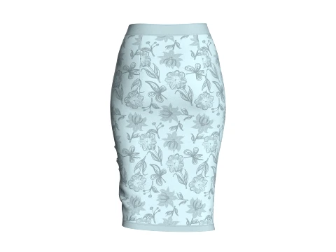Girls Printed Side-Slit Midi Skirt 3D Model