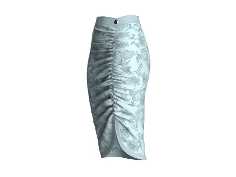 Girls Printed Side-Slit Midi Skirt 3D Model