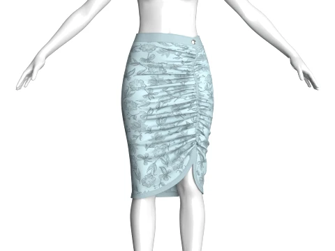 Girls Printed Side-Slit Midi Skirt 3D Model