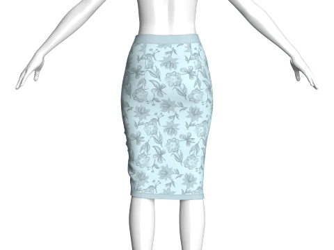 Girls Printed Side-Slit Midi Skirt 3D Model