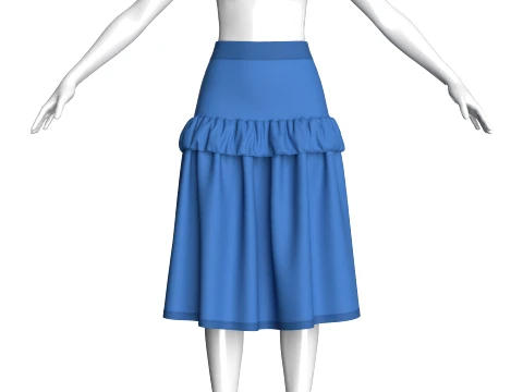 Girls Tiered Ruffled Midi Skirt 3D Model