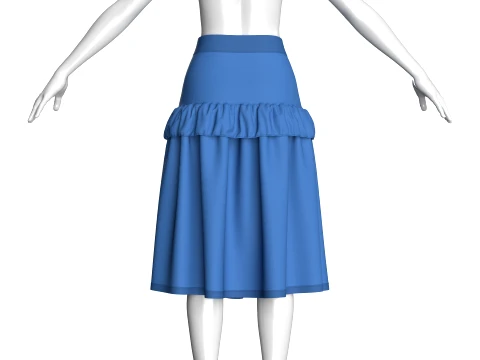 Girls Tiered Ruffled Midi Skirt 3D Model