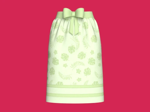 Saia midi estampada tropical para meninas Modelo 3D