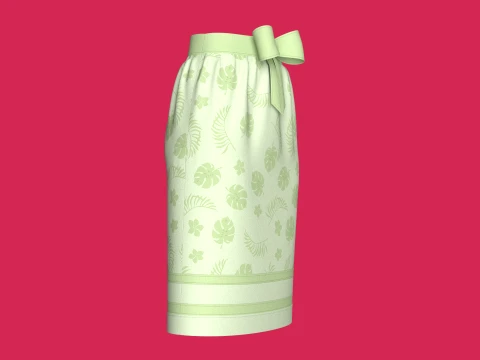 Girls Tropical Printed Midi Skirt 3D Model