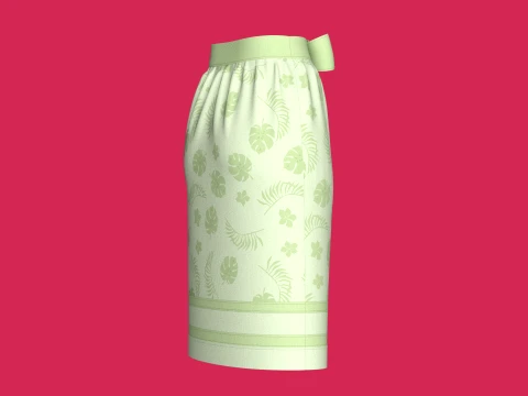 Girls Tropical Printed Midi Skirt 3D Model