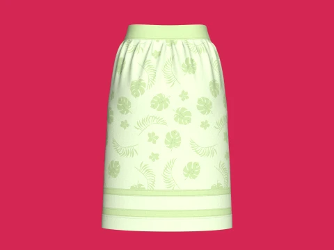 Girls Tropical Printed Midi Skirt 3D Model