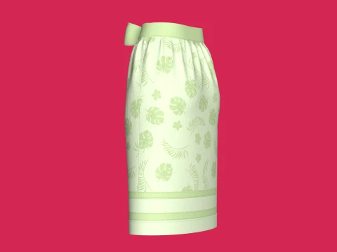Girls Tropical Printed Midi Skirt 3D Model
