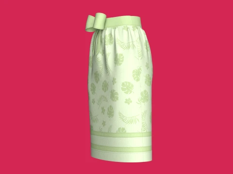 Girls Tropical Printed Midi Skirt 3D Model
