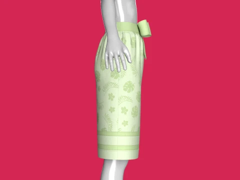 Girls Tropical Printed Midi Skirt 3D Model