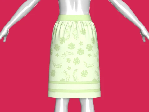 Girls Tropical Printed Midi Skirt 3D Model