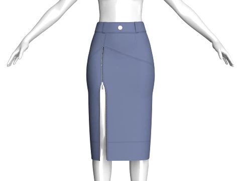Girls Zippered Slit Pencil Skirt 3D Model