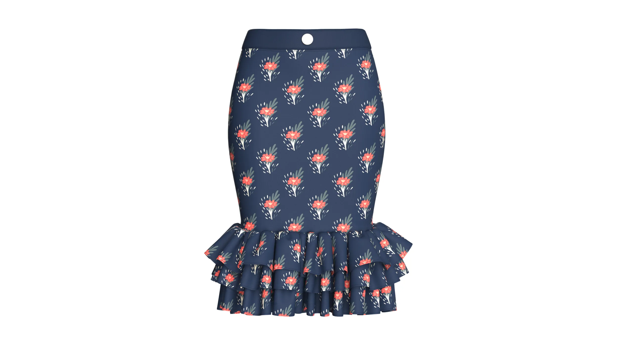 Girls High-Waisted Floral Printed Ruffled Skirt 3D Model .c4d .max .obj .3ds .fbx .stl .blend