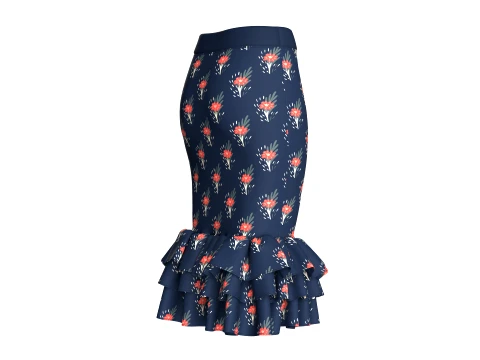 Girls High-Waisted Floral Printed Ruffled Skirt 3D Model