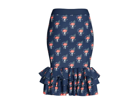 Girls High-Waisted Floral Printed Ruffled Skirt 3D Model