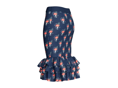 Girls High-Waisted Floral Printed Ruffled Skirt 3D Model