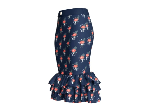 Girls High-Waisted Floral Printed Ruffled Skirt 3D Model