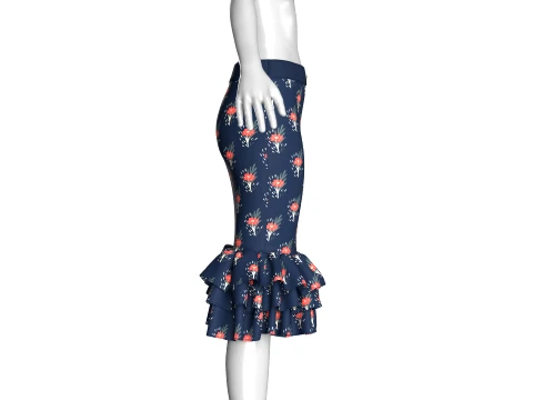 Girls High-Waisted Floral Printed Ruffled Skirt 3D Model