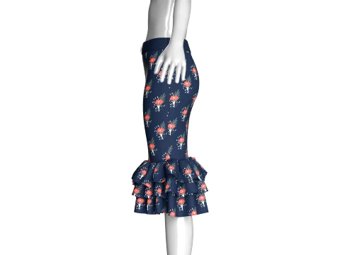 Girls High-Waisted Floral Printed Ruffled Skirt 3D Model